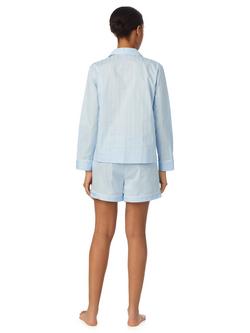 Lauren Ralph Lauren Embroidered Dog Button Down Short Pyjama Set, Light Blue - view 2, Light Blue