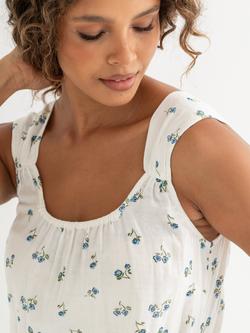 Pour Moi Woven Double Cloth Square Neck Chemise, White/Blue - view 2, White/Blue