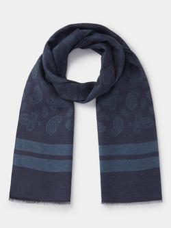 Aubin Pure Silk Paisley Scarf, Navy Paisley, Navy Paisley