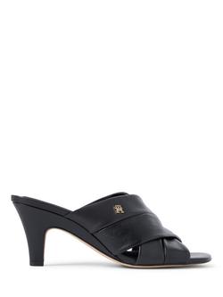 Tommy Hilfiger Leather Crossover Strap Heeled Mule Sandals, Black, Black