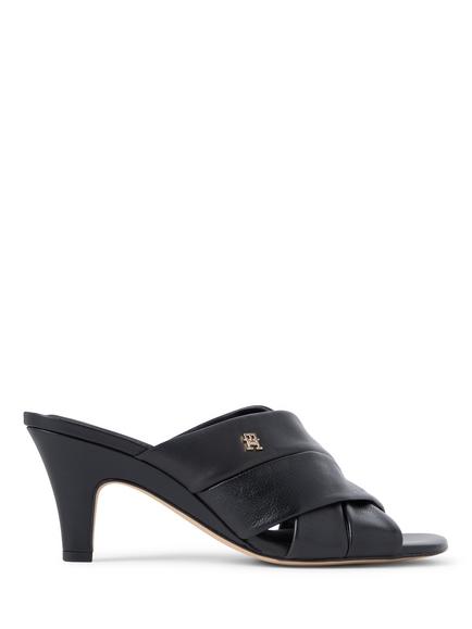 Tommy Hilfiger Leather Crossover Strap Heeled Mule Sandals, Black, Black