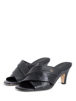 Tommy Hilfiger Leather Crossover Strap Heeled Mule Sandals, Black - view 2, Black