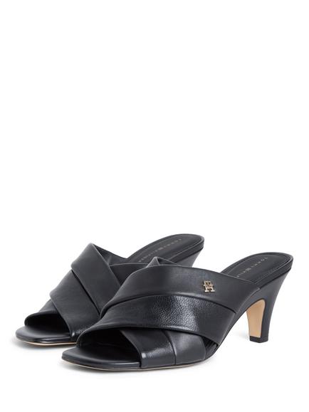 Tommy Hilfiger Leather Crossover Strap Heeled Mule Sandals, Black - view 2, Black