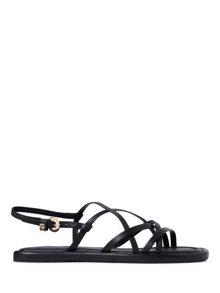 Tommy Hilfiger Leather Crossover Strap Flat Sandals, Black, Black