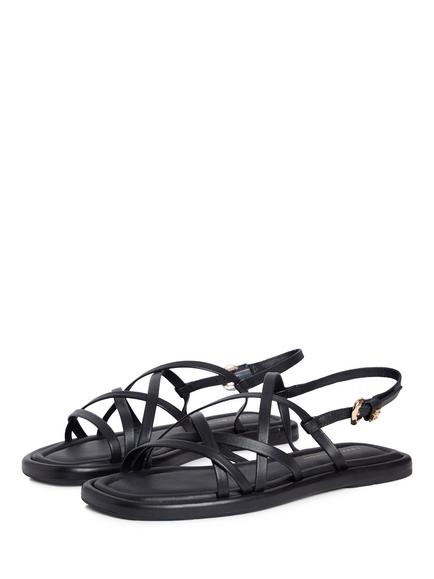 Tommy Hilfiger Leather Crossover Strap Flat Sandals, Black - view 2, Black