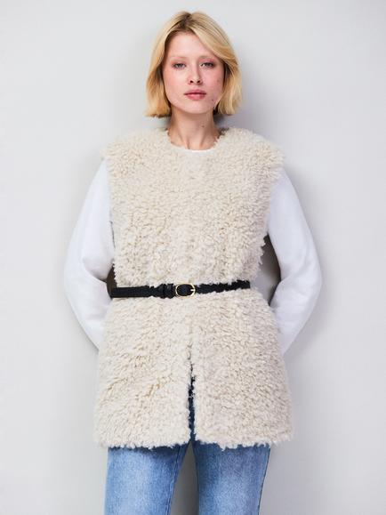 Ro&Zo Petite Faux Fur Longline Gilet, White - view 2, White