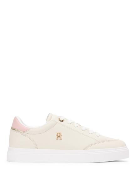 Tommy Hilfiger Leather TH Monogram Cupsole Trainers, Cream/Pink, Cream/Pink