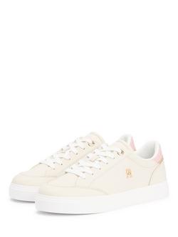 Tommy Hilfiger Leather TH Monogram Cupsole Trainers, Cream/Pink - view 2, Cream/Pink