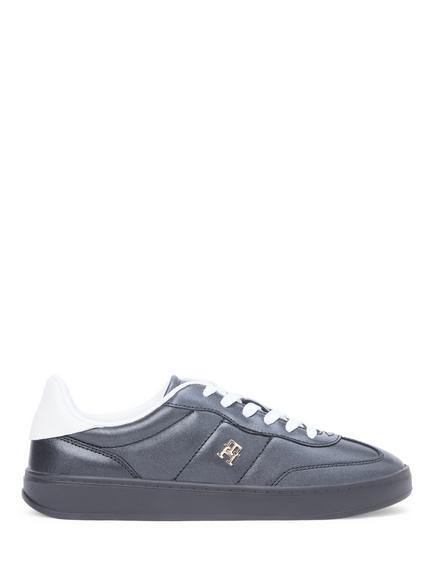 Tommy Hilfiger TH Monogram Metallic Leather Trainers, Black