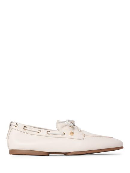 Tommy Hilfiger TH Monogram Leather Boat Shoes, Soft Cream, Soft Cream