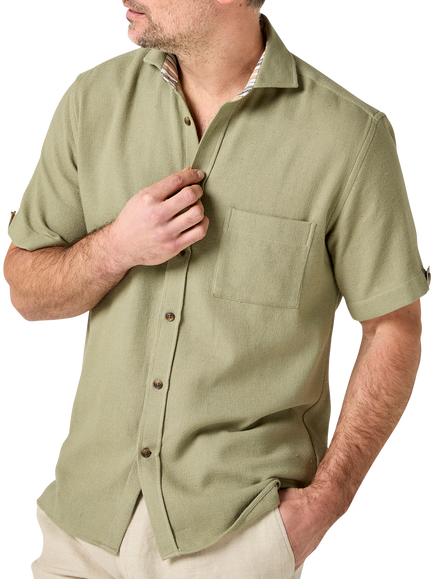 KOY Sack Weave Cotton Shirt, Green Olive