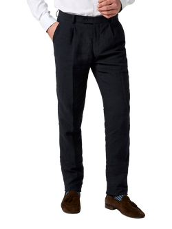 KOY Tailored Linen Suit Trousers, Blue Navy, Blue Navy