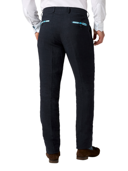 KOY Tailored Linen Suit Trousers, Blue Navy - view 2, Blue Navy