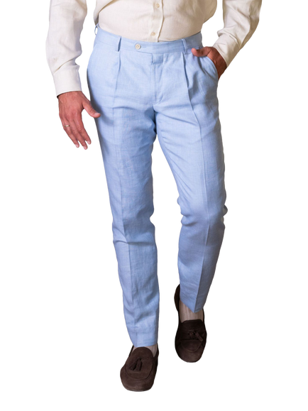 KOY Linen & Wool Blend Trousers, Light Blue, Light Blue