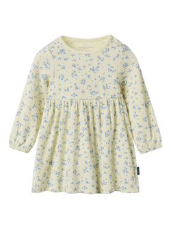 Polarn O. Pyret Baby Floral Long Sleeve Dress, Yellow, Yellow