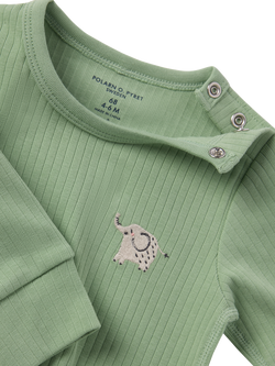 Polarn O. Pyret Baby Rib Applique Elephant Bodysuit, Green Basil - view 2, Green Basil