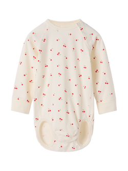 Polarn O. Pyret Baby Cherry Print Long Sleeve Bodysuit, White, White