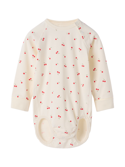 Polarn O. Pyret Baby Cherry Print Long Sleeve Bodysuit, White, White