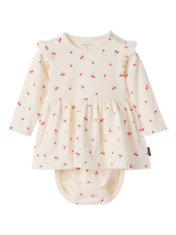 Polarn O. Pyret Baby Cherry Print Bodysuit, White, White