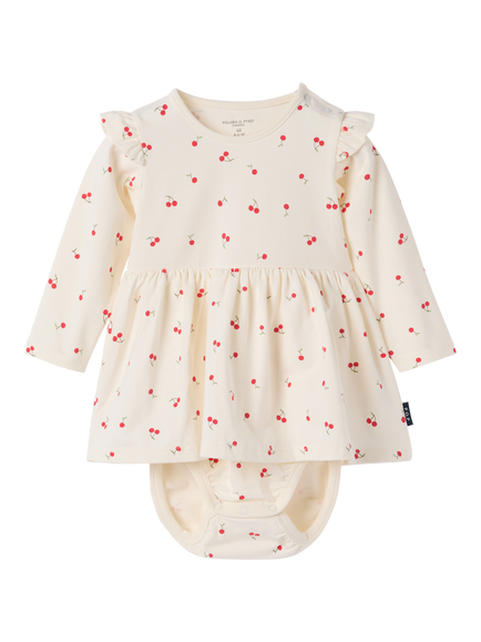 Polarn O. Pyret Baby Cherry Print Bodysuit, White, White