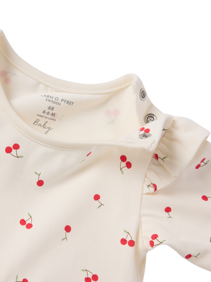 Polarn O. Pyret Baby Cherry Print Bodysuit, White - view 2, White
