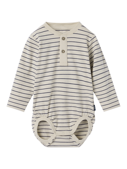 Polarn O. Pyret Baby Smart Stripe Button Placket Bodysuit, White, White