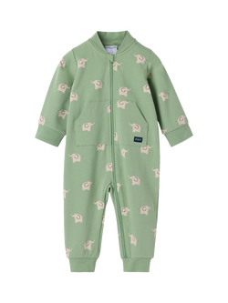 Polarn O. Pyret Baby Elephant Print Sleepsuit, Green Basil, Green Basil