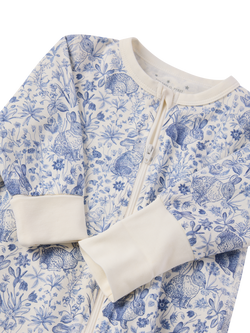 Polarn O. Pyret Baby Floral Long Sleeve Sleepsuit, Blue - view 2, Blue