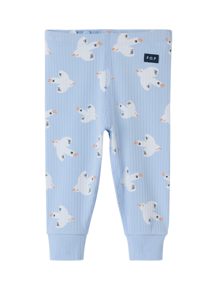 Polarn O. Pyret Baby Rib Bird Print Joggers, Blue, Blue