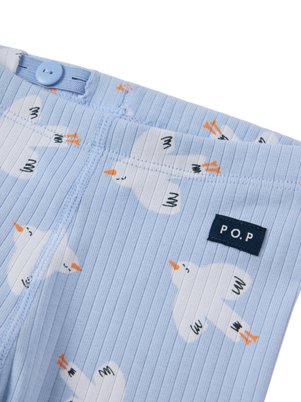 Polarn O. Pyret Baby Rib Bird Print Joggers, Blue - view 2, Blue