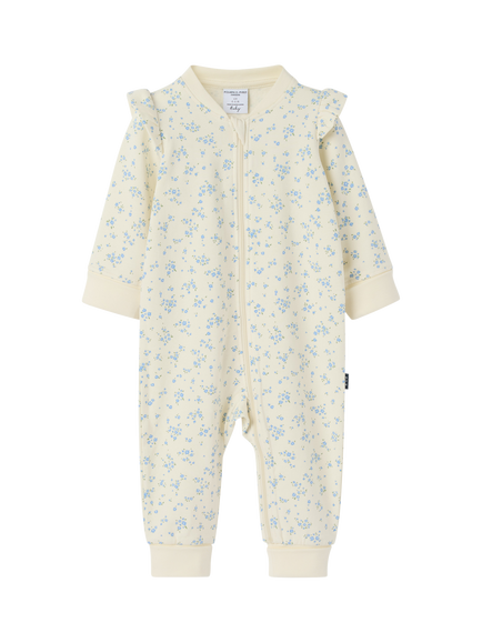 Polarn O. Pyret Baby Floral Ruffle Sleepsuit, Yellow, Yellow