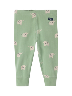 Polarn O. Pyret Baby Rib Elephant Print Joggers, Green Basil, Green Basil