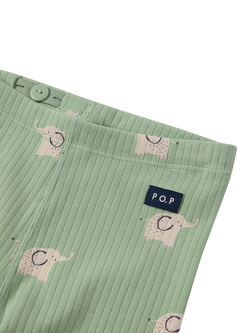 Polarn O. Pyret Baby Rib Elephant Print Joggers, Green Basil - view 2, Green Basil