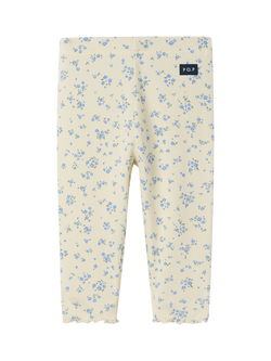 Polarn O. Pyret Baby Rib Floral Leggings, Yellow, Yellow