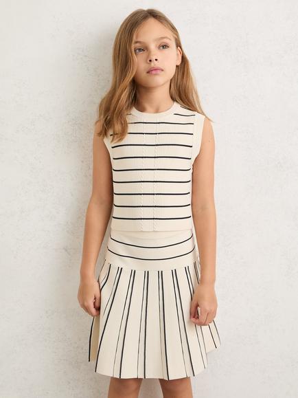 Reiss Kids' Lorilee Knitted Tank Top, Ivory/Navy - view 2, Ivory/Navy