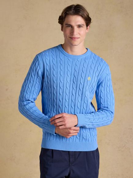 Joules Cotton Cable Knit Jumper, Light Blue