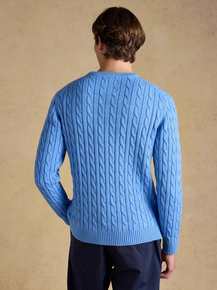Joules Cotton Cable Knit Jumper - view 2, Light Blue