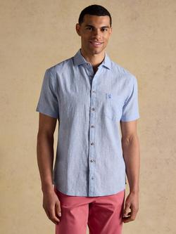 Joules Linen Rich Pinstripe Short Sleeve Shirt, Blue, Blue