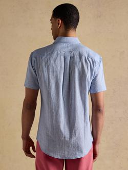 Joules Linen Rich Pinstripe Short Sleeve Shirt, Blue - view 2, Blue