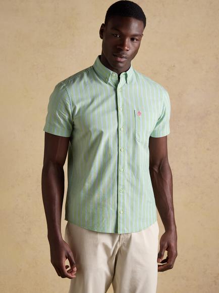 Joules Striped Short Sleeve Oxford Shirt, Green, Green