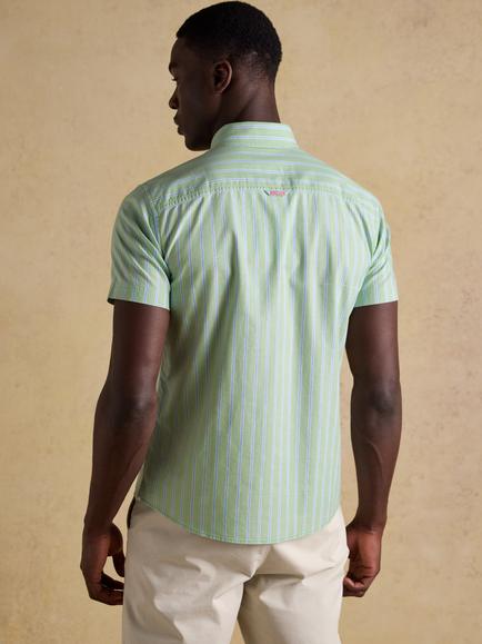 Joules Striped Short Sleeve Oxford Shirt, Green - view 2, Green