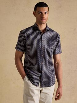 Joules Rope Print Linen Rich Short Sleeve Shirt, Navy, Navy