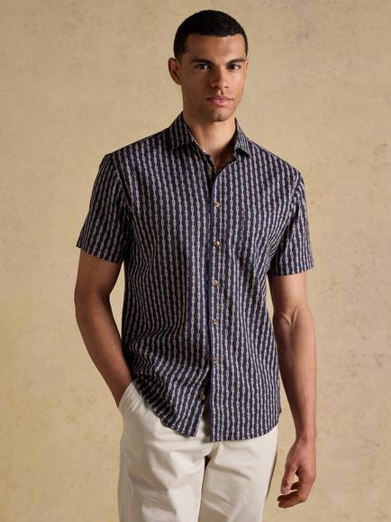 Joules Rope Print Linen Rich Short Sleeve Shirt, Navy, Navy