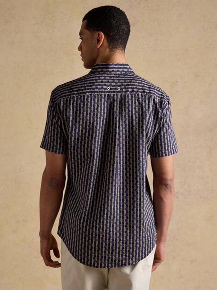 Joules Rope Print Linen Rich Short Sleeve Shirt, Navy - view 2, Navy