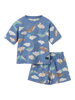Polarn O. Pyret Kids' Whale Short Pyjama Set, Blue, Blue