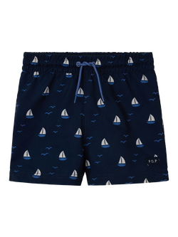 Polarn O. Pyret Kids' Boat Print Swim Shorts, Blue, Blue