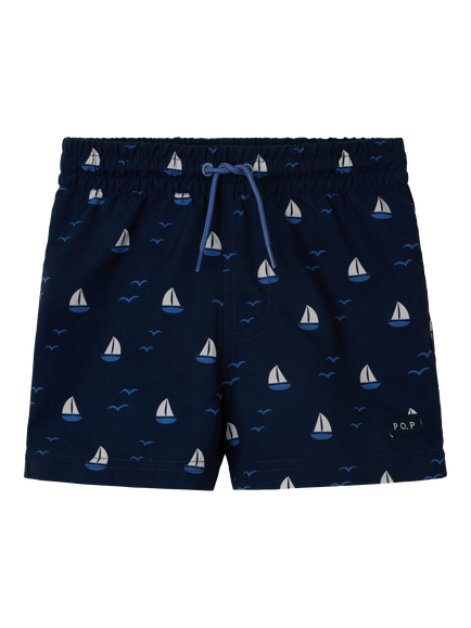 Polarn O. Pyret Kids' Boat Print Swim Shorts, Blue, Blue