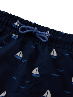 Polarn O. Pyret Kids' Boat Print Swim Shorts, Blue - view 2, Blue