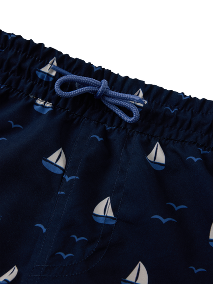 Polarn O. Pyret Kids' Boat Print Swim Shorts, Blue - view 2, Blue