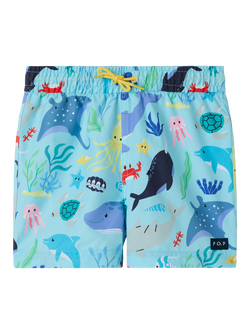 Polarn O. Pyret Kids' Sea Life Drawstring Swim Shorts, Blue, Blue